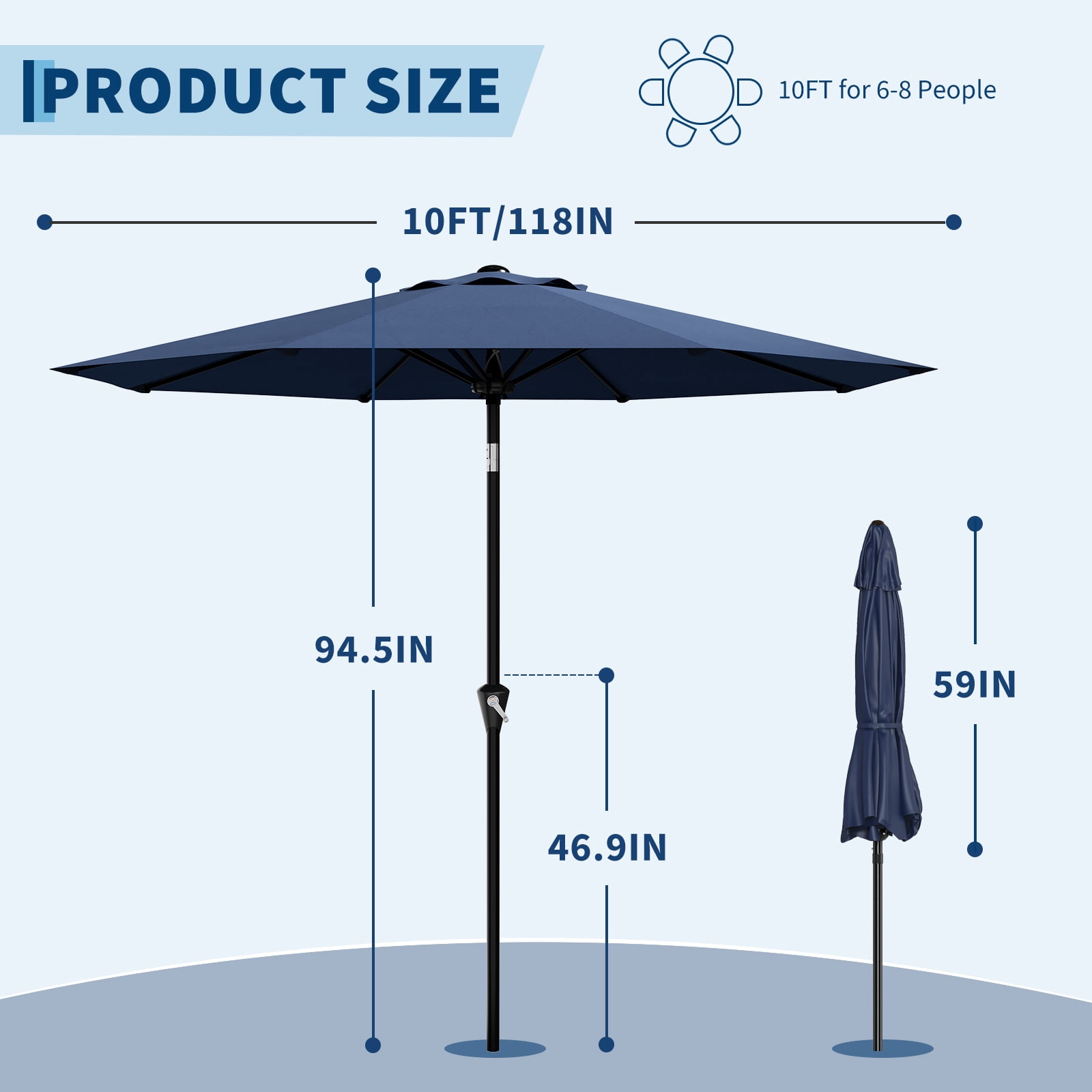 10FT Patio Umbrella – Outdoor Market Parasol with UV Protection, Crank & Tilt, Fiberglass Ribs – Large Rectangle Sunshade for Deck, Yard, Pool, Garden
