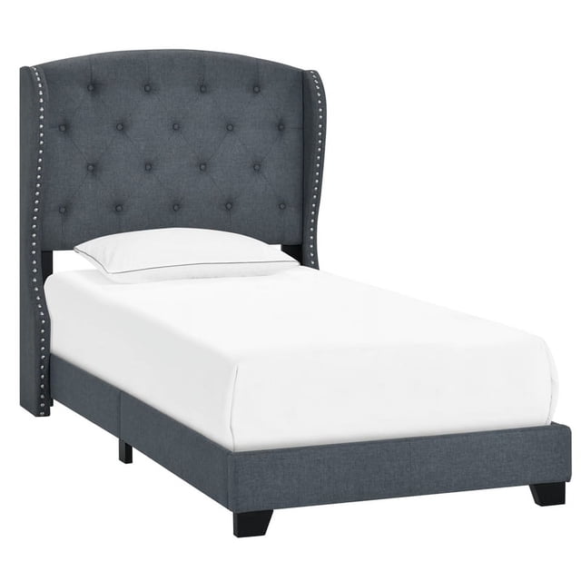 HomeFare Simple Touffeté Lit d'Aile en Tissu Gris Charbon