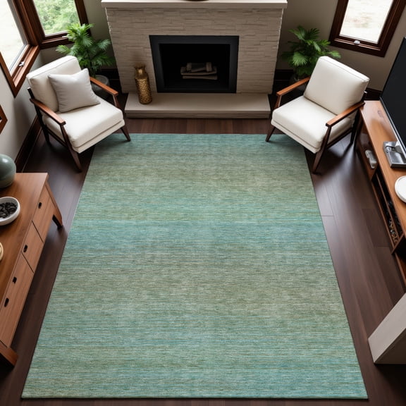 Addison Rugs Mayfield Premium Machine Washable Transitional Stripes Teal Rectangle Rug, 10' x 14'