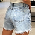 thumbnail image 4 of LWavelet Women Denim Shorts High Waisted Heavy Distressed Frayed Hem Casual Summer Light Blue M, 4 of 4