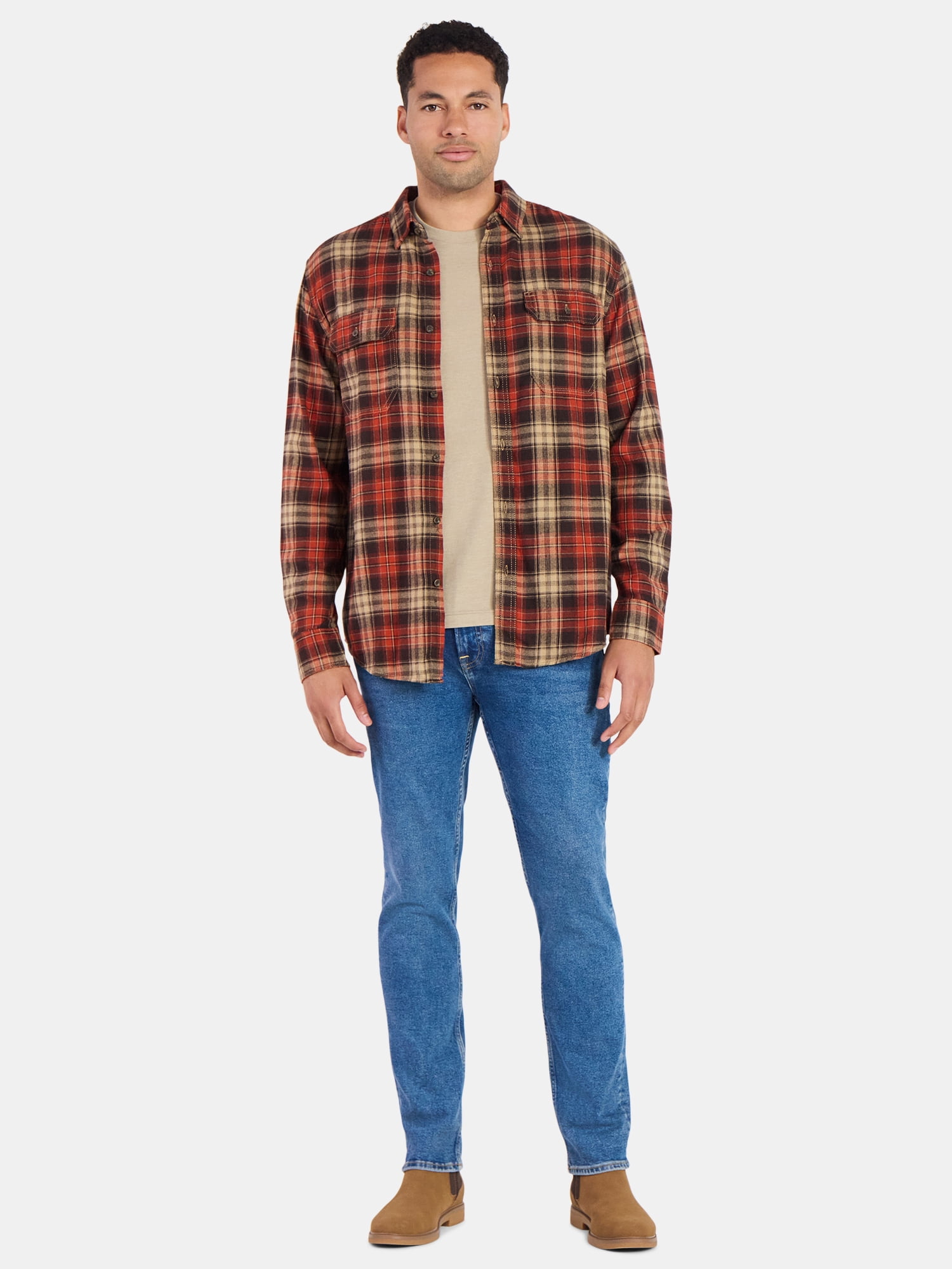 George Men's & Big Men's Relaxed Fit Double Pocket Flannel Shirt, Sizes XS-3XLT