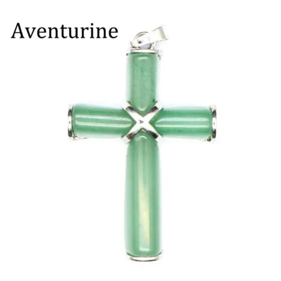 HOOUN Natural Chakra Crystal Cross Pendant Gems Stone Amulet Energy Reiki Healing Gift-Aventurine