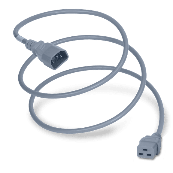World Cord Sets 12 Foot IEC 60320 C14 to C19 PDU Adapter Style 15 Amp Power Cable (Gray)
