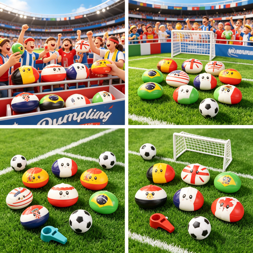 12 Pcs Soccer Dumplings 2026 USA World Soccer Anniversary Dumpling Squishies, Squishy Fidget Fidget Toys for Anxiety Relief, Football Giant Glitter Dumplings Box for Adults (Random Pattern)