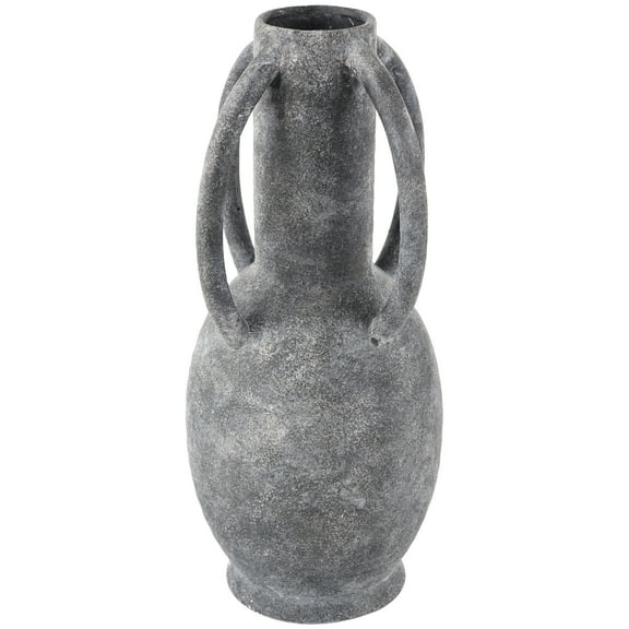 DecMode 15" Textured Whitewashed Gray Ceramic Vase with 4 Handles