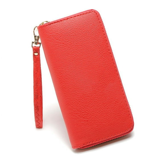 Modstep Fashion Women Wallet Ladies Shopping Detachable Wristlet Purse Clutch Bags Multiple Zip Compartments Card Holder Red