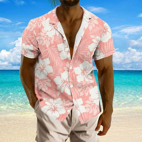 WAENQINLA Mens Big and Tall Hawaiian Shirt Stylish Floral Short Sleeve Holiday Shirts Casual Button Down Shirts Summer Beach Shirt