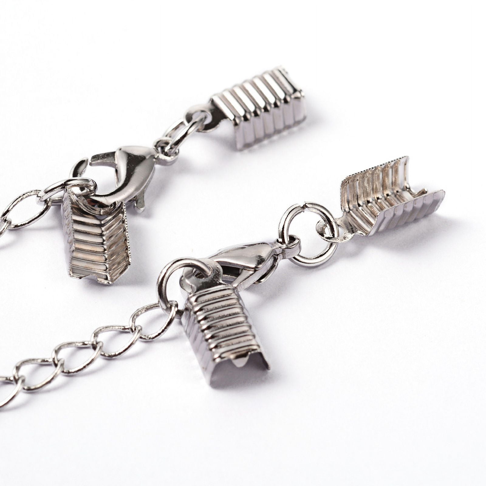 Brass Chain Extender with Clasp & Clip Ends Set Lobster Claw Clasp and Cord Crimp Nickel Free Platinum Chain: 50x3.5mm Hole: 1.5mm Clasp: 12x7.5x3mm Cord Crimp: 13x5mm