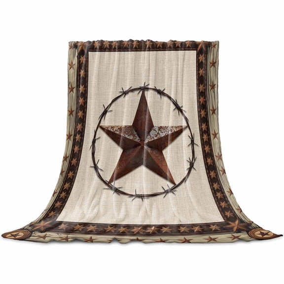 Vintage Rustic Flannel Blanket for Bed, Farmhouse Country Texas Star Wooden Grain Soft Cozy Warm Couch Throw Blanket, Lightweight Fluffy Plush Bedding Blankets for Sofa Decor All Season 50"x60"