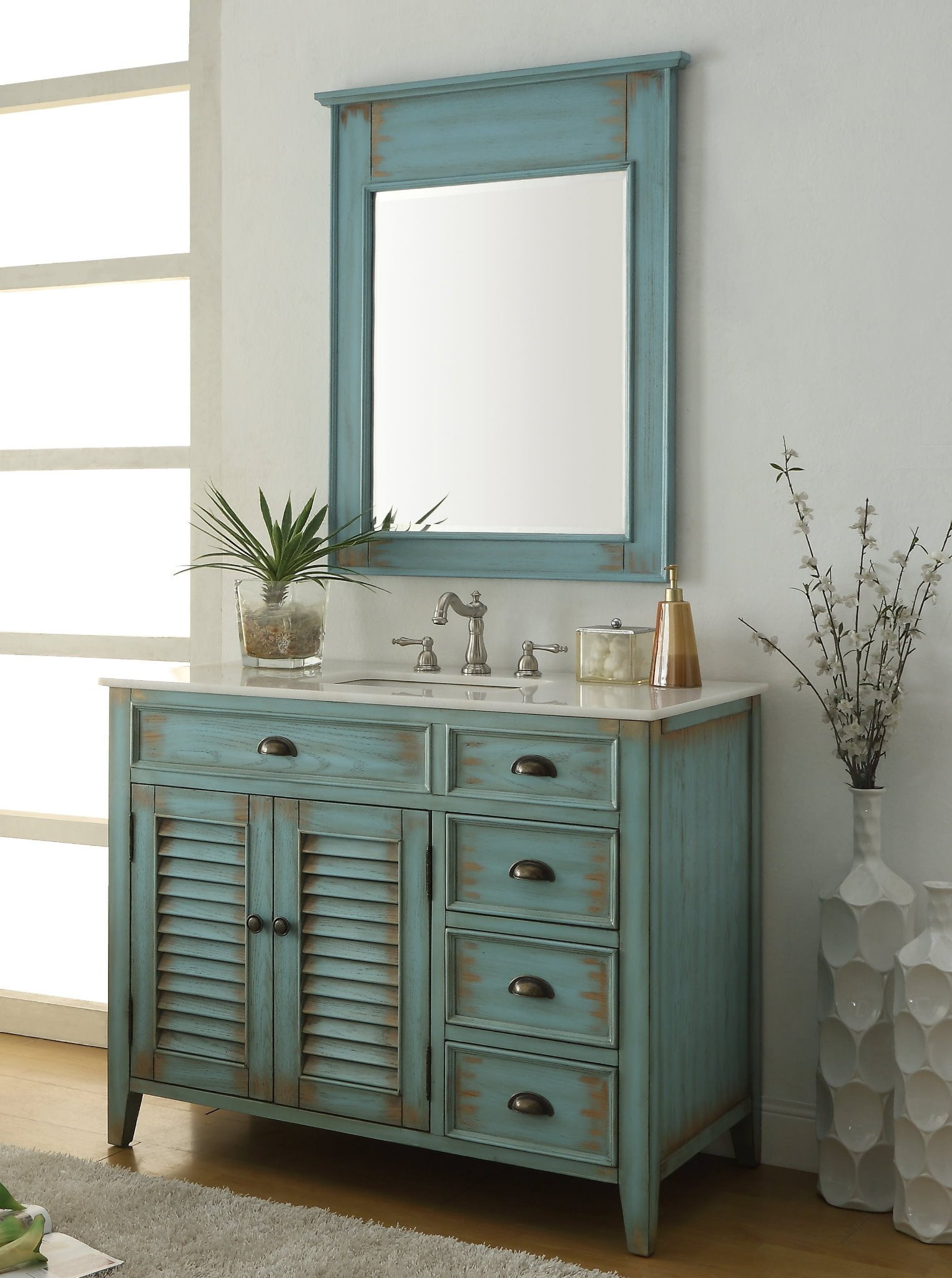 42" Benton Collection Abbeville Rustic Bathroom Vanity with Mirror CF