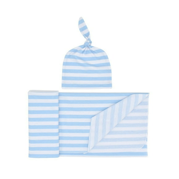 Cotton Newborn Swaddle Blanket and Knotted Fetal Cap Set 31 in x 31 in + 6.3 in x 6.3 in