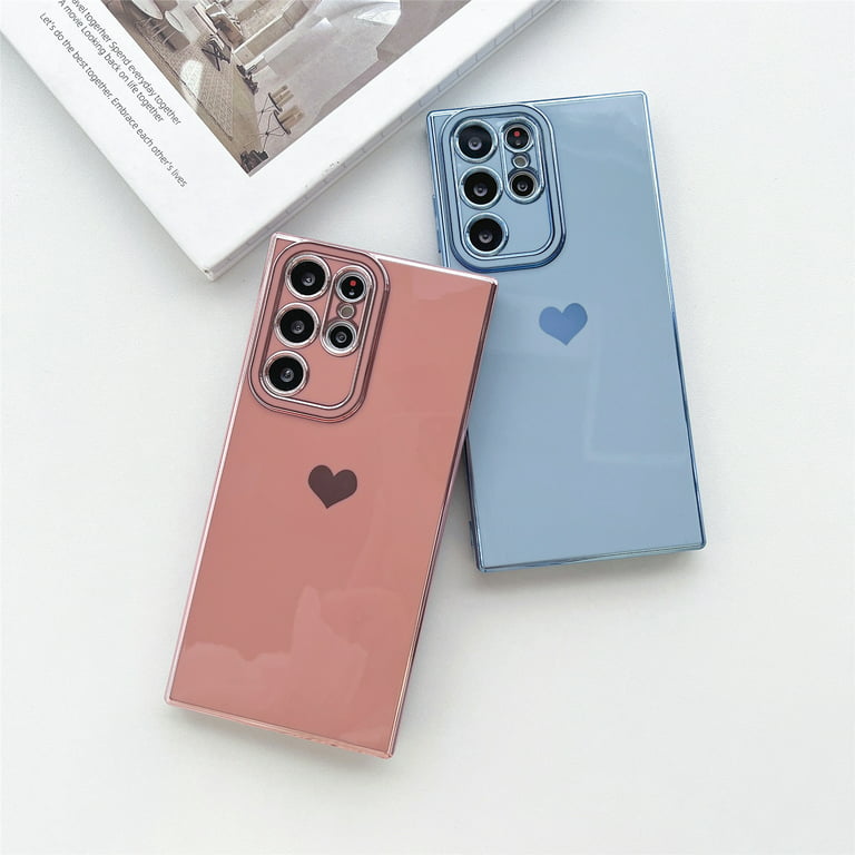 For Samsung Galaxy S23 Ultra/S22 Plus/S21 Love Heart Plating Case Camera  Cover