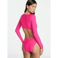 thumbnail image 3 of No Boundaries Ohana Cutout One-Piece Swimsuit with Long Sleeves, Women's XXS-XXL, 3 of 5