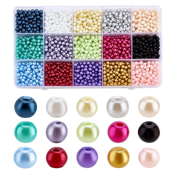 2250Pcs 15 Colors Round Pearl Beads Bulk 4mm Pearl Beads Jewelry Making Small Craft Bead Colorful Loose Spacer Bead