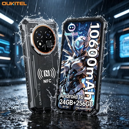 OUKITEL Rugged Android Smartphone G6 24(8+16)GB RAM+256GB Storage, 10600mAh, 6.52" 90Hz, NFC, Android 16 Durable, High-Capacity Phone For Work, Delivery & Backup, IP68 Cellphone, T-Mobile Only