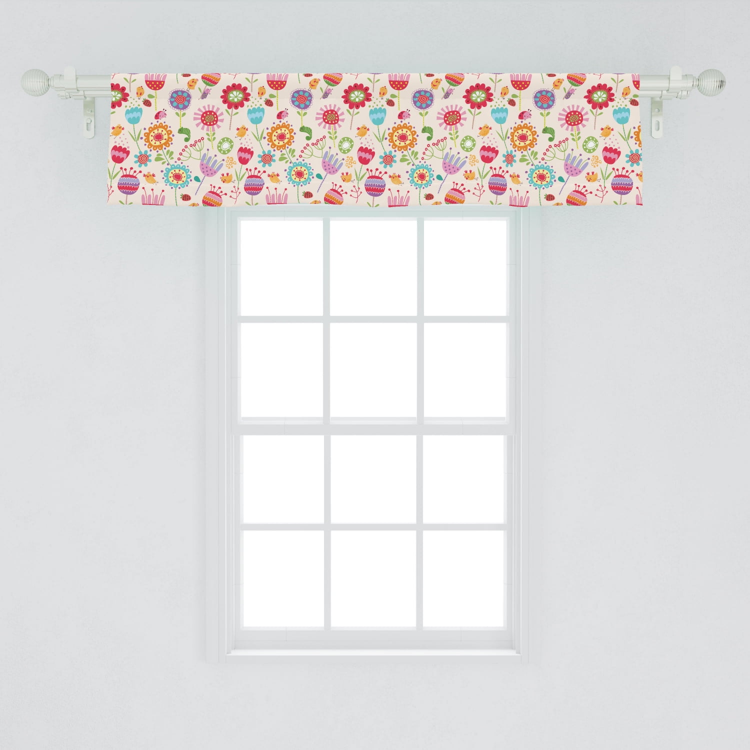 Floral Window Valance Cartoon Drawing Style Ladybug Strawberry Bird Caterpillar Vibrant Colored Characters Curtain Valance For Kitchen Bedroom Decor With Rod Pocket By Ambesonne Walmart Com Walmart Com