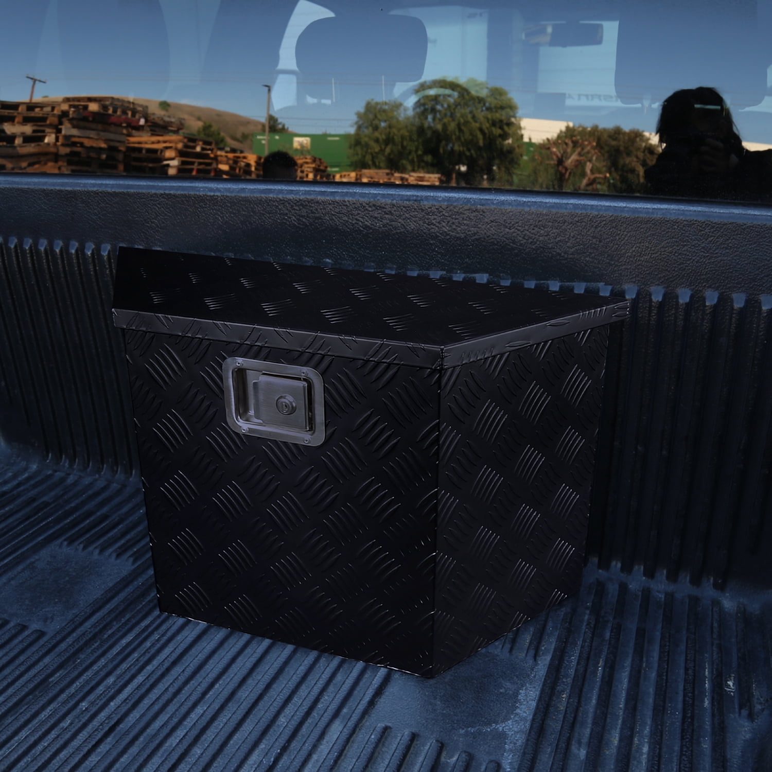Spec-D Tuning 28"/15" Heavy Duty Black Aluminum Tool Box Truck Pickup Storage w/Lock + Keys