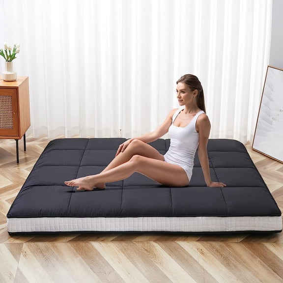 Japanese Floor Mattress Futon Mattress, Foldable Mattress, Roll Up Mattress Sleeping Tatami Mat Floor Lounger Guest Bed, Easy to Store and Portable for Camping Couch, Twin Full Queen
