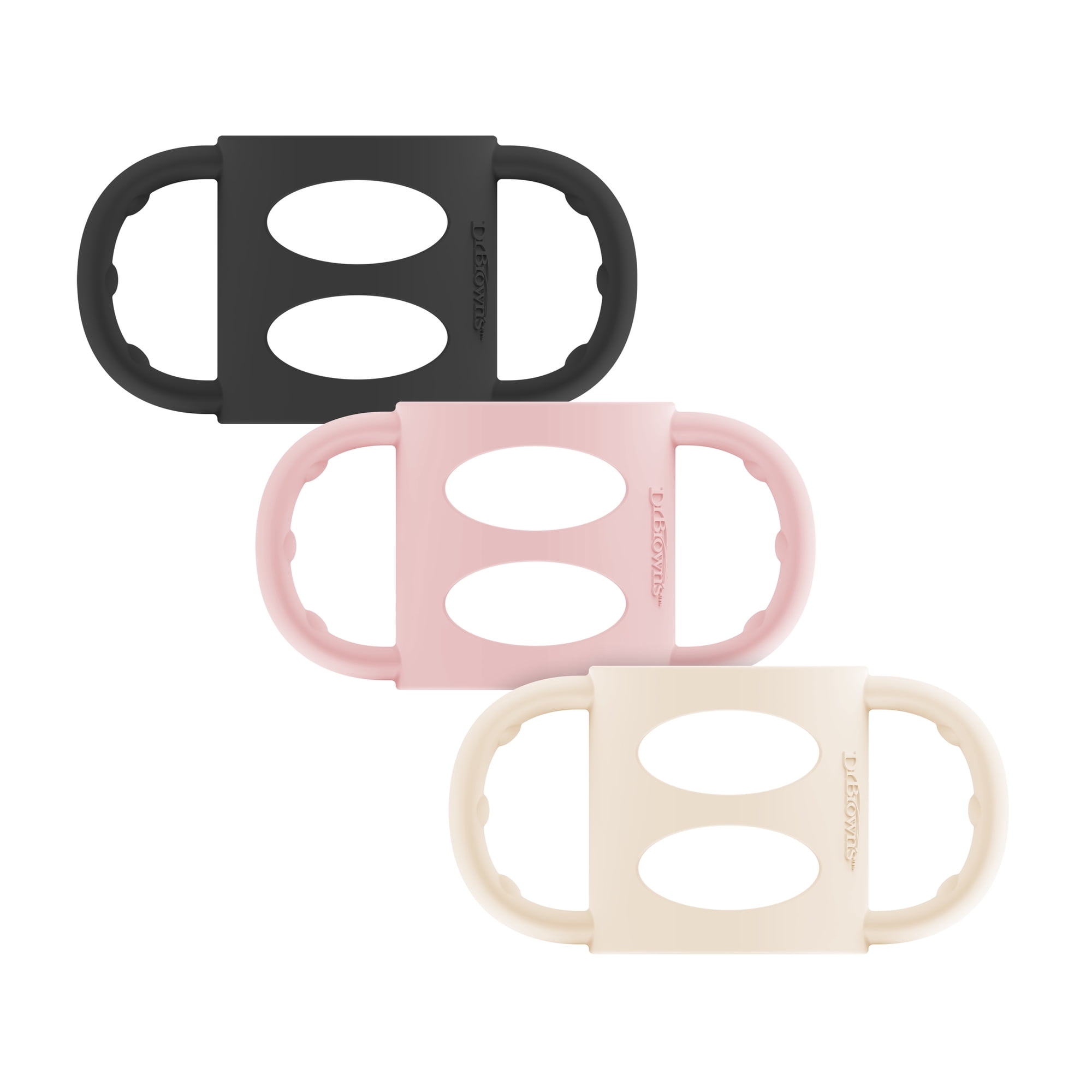 Dr. Brown's Milestones Narrow Baby Bottle Handles, 100% Silicone, Black/Ecru/Pink, 4 Months+, 3-Pack