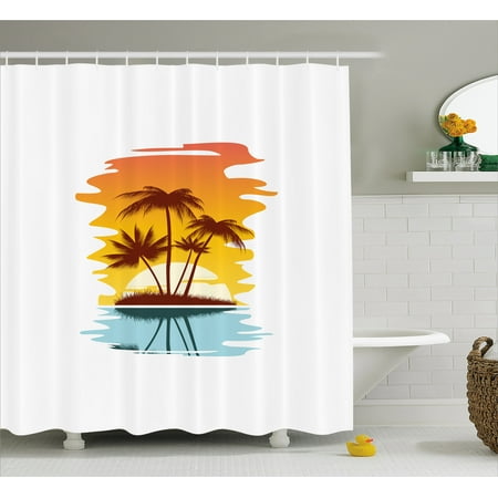 Beach Shower Curtain Tropical Abstract Background With Palm Trees Beach Shower Curtain Tropical Abstract Background With Palm Trees And Sunset Ocean Coastline Fabric