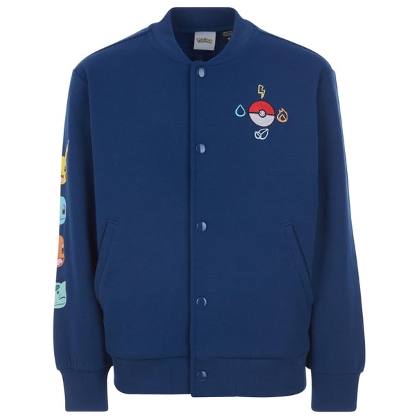 Giacca Bomber In Pile Pokémon Per Ragazzi Taglie XS-XL (4-16 Anni) - Varsity Trainer Con Toppe Applicate E Stampe Ad Alta Risoluzione