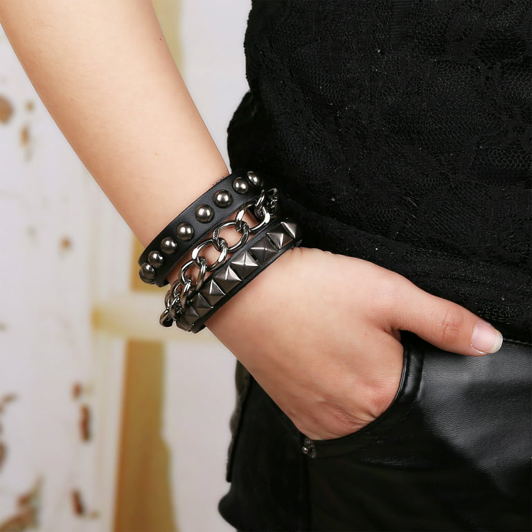Gothic Zipper Wristband Jewelry Bangle Costume Accessories Belt Straps PU  Leather Punk Bracelet for Adults Unisex, Women Men, Cosplay Black 