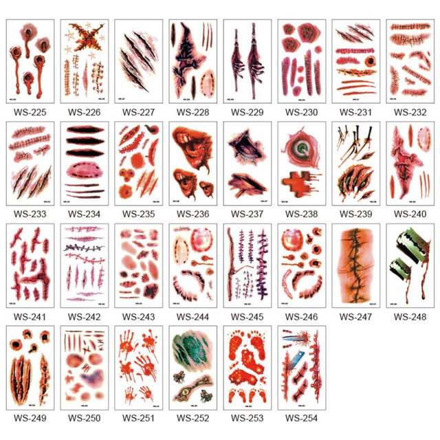 De Tatuajes Temporales De Halloween, Impermeables, Cara, Cuerpo, Heridas, Cicatrices, Pegatinas, Decoraciones De Fiesta Para Niños Y Adultos 30 Hojas Sweethay HA037581-00