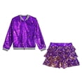 thumbnail image 5 of vastwit Kids Girls Hip Hop Jazz Latin Dance Outfit Sequin Sparkle Jacket with Tiered Mini Skirt Set Dancewear Purple 10, 5 of 7