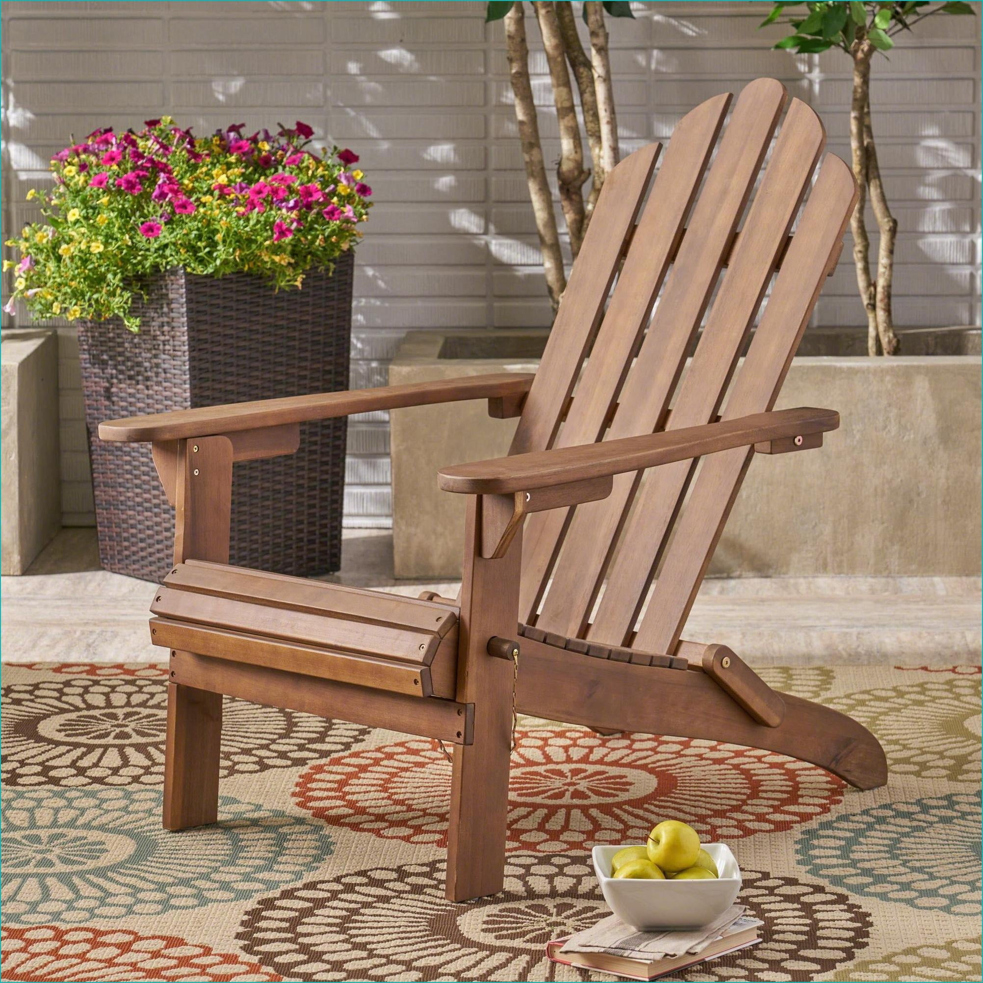 Outdoor Lounge Chairs | Foldable Solid Acacia Adirondack Chair, for Patio Poolside | Dark Brown | Slat Back