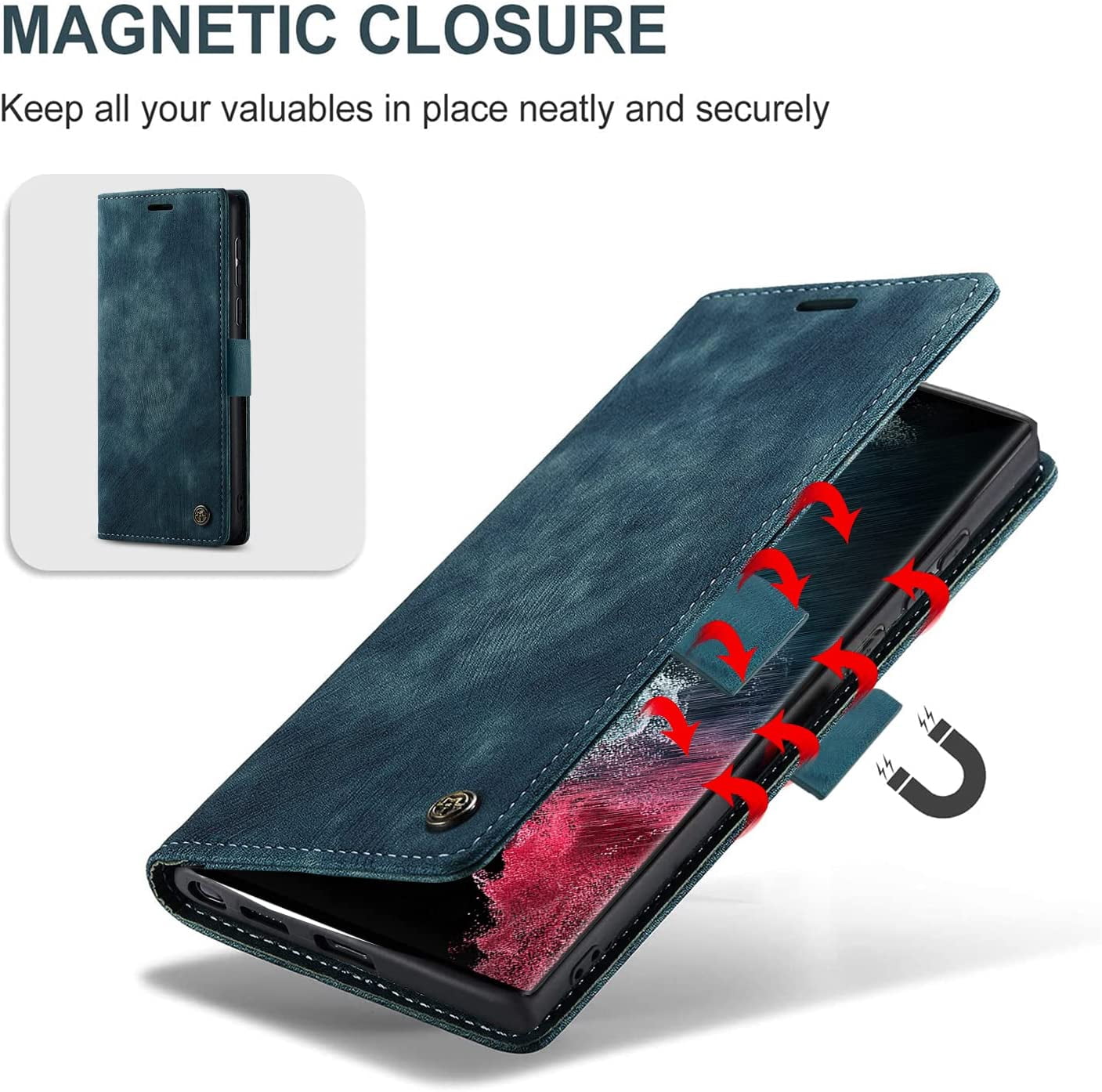 KONEE Phone Case Compatible with Samsung Galaxy S22 Ultra 5G,Leather Case PU Leather Flip Phone Case with [Card Slot] [Stand Function], Foldable Phone Case for Samsung Galaxy S22 Ultra 5G Case - Blue