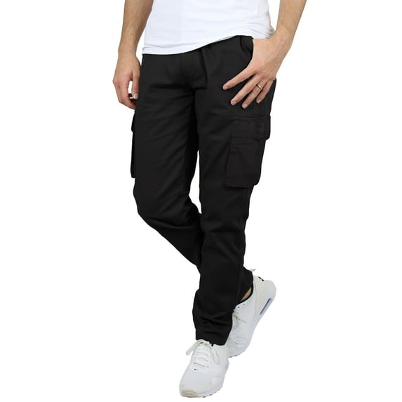 Men's Belted Slim Fit Cotton Cargo Pocket Pants