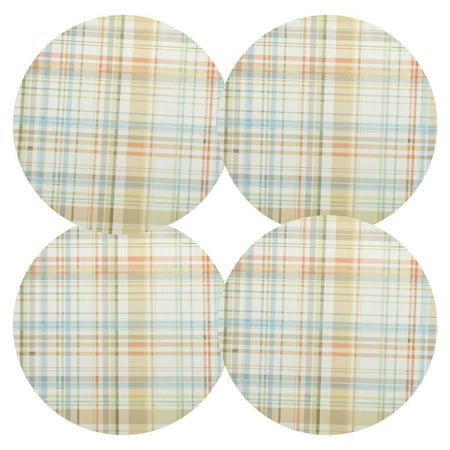 

Light Color Plaid PVC Round Grid Placemat Table Mat Set 4 Pcs for Kitchen Dining Room 15.4 x 15.4