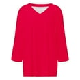 thumbnail image 2 of T Shirts For Women Womens Tops Solid Color Fashion Casual V Neck Three Quarter Sleeve Tops, 2 of 4