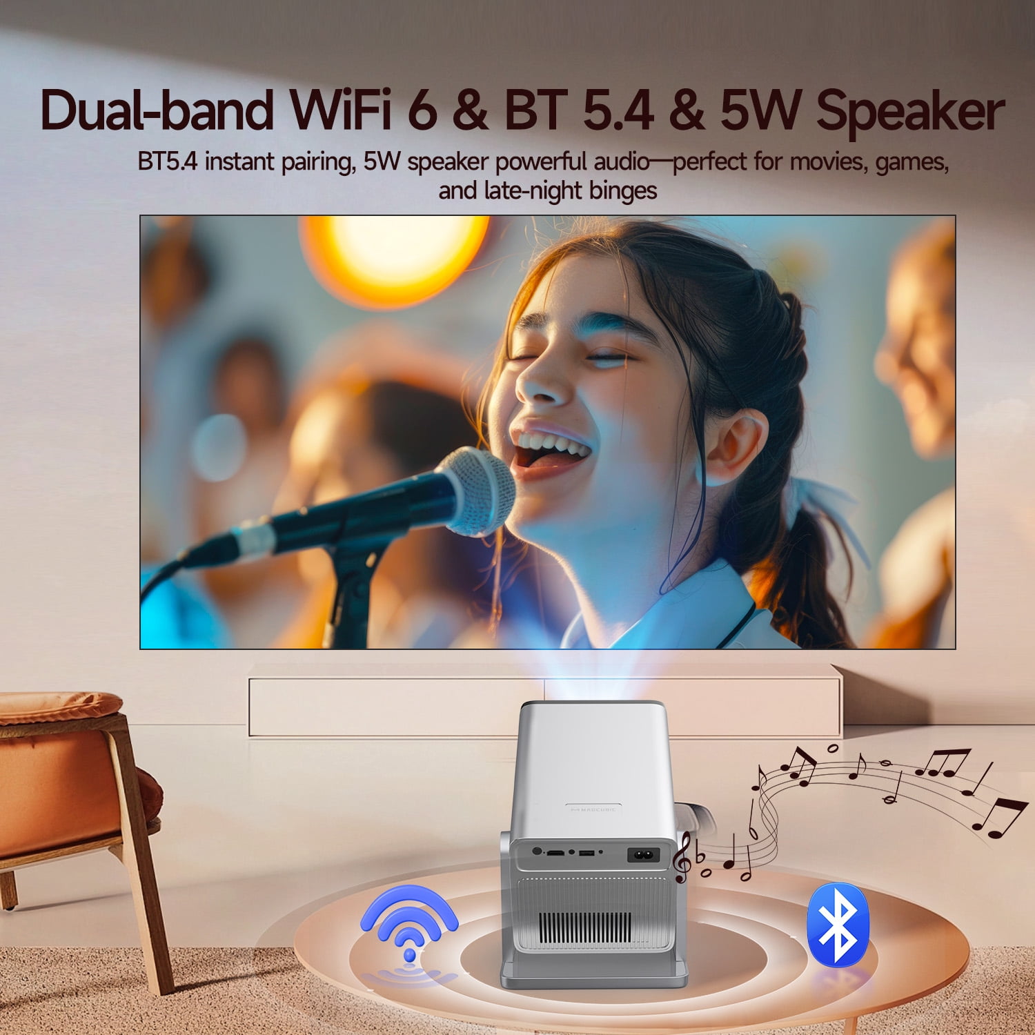 [1000 ANSI & Auto Focus] Magcubic 8K/4K Support 1080P Native Full HD Projector, Smart Home Theatre Support WiFi6 & BT 5.4, Android 14 Pre-Installed APPs, X7