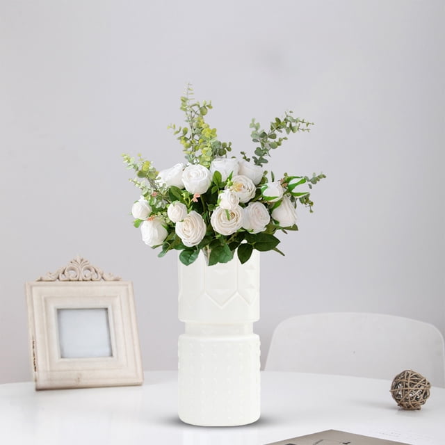 Plastic Imitation Glazed Vase for Home Decor, Modern Flower Arrangement Vase, Decorative Vase for Living Room, TV Cabinet, Tabletop, Mantel, Centerpiece, Farmhouse and Office Desk Decor