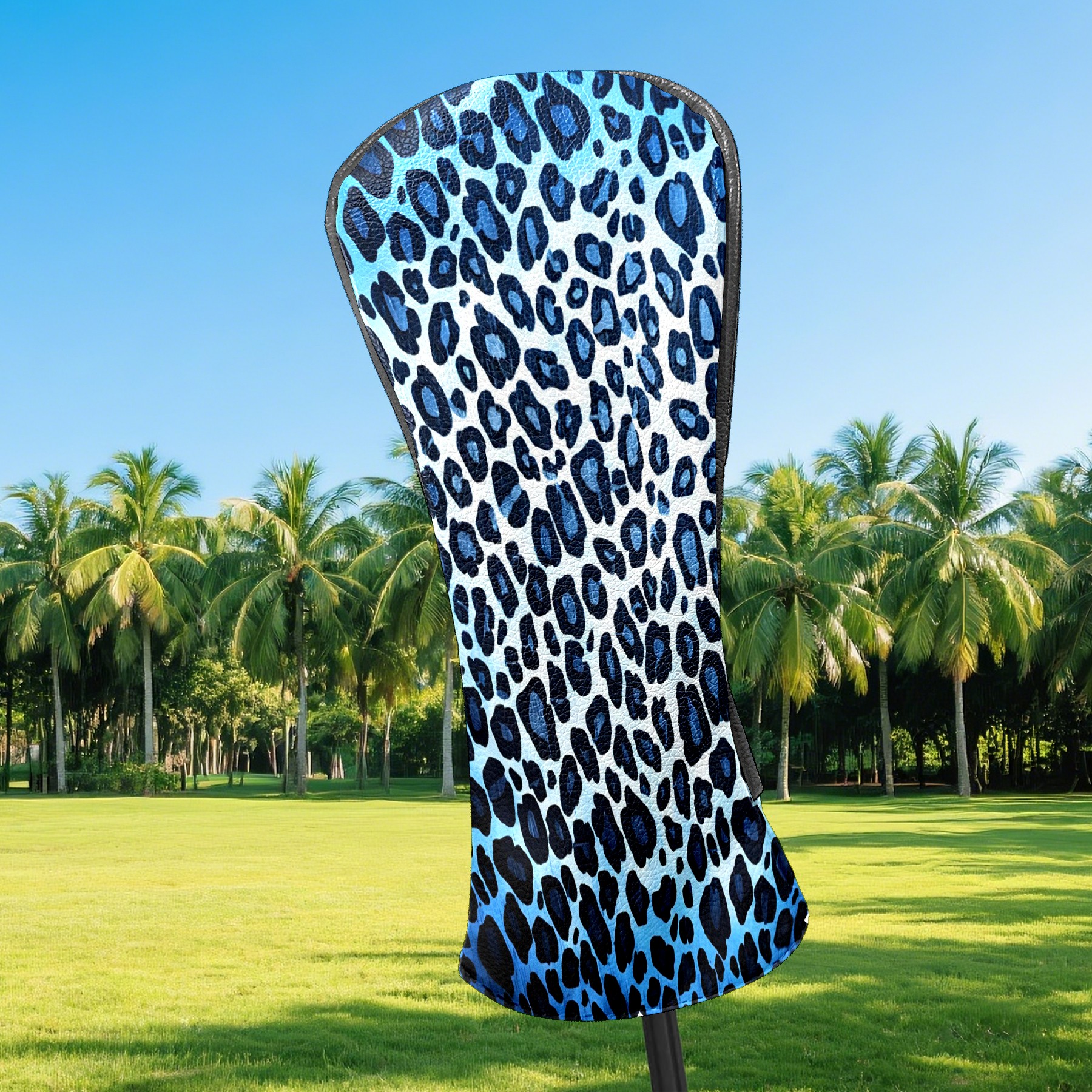 Golf Club Covers, Blue Leopard Print Premium PU Leather Driver Hybrid Putter Head Covers with Velvet Lining, Waterproof Golf Gifts for Men Women