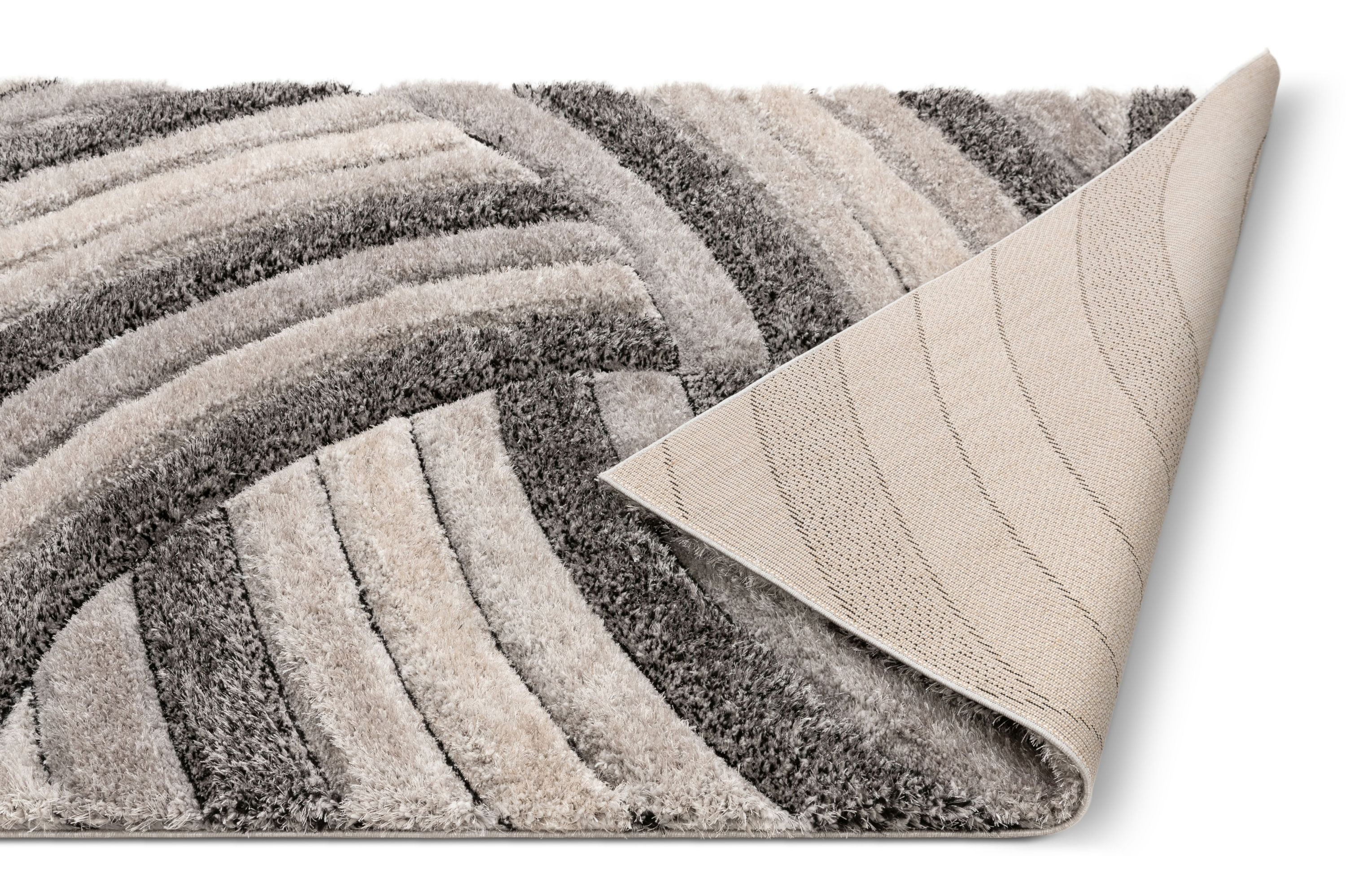 Well Woven Tilly Grey Geometric Stripes Thick Soft Plush 3D Textured Shag Area Rug