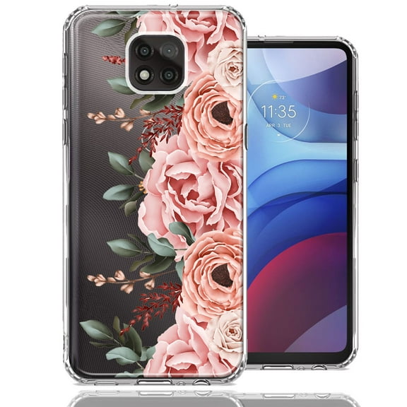 MUNDAZE Case For Motorola Moto G Power 2021 Blush Pink Peach Spring Flowers Peony Rose Phone Cover