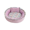 thumbnail image 3 of huayou Raised Bolster Round Pet Sofa Bed, Vintage Floral Lining Fringe Border with Mini Pillow, Calming Rest Bed for Household Indoor Kittens Puppies, 3 of 5