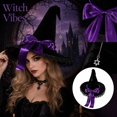 thumbnail image 5 of Womens Gothic Witch Hat Velvet with Lace Trim, Wide Brim Pointed Cone Costume Hat, Wizard Headwear for Halloween Party Dress Up Purple, 5 of 5