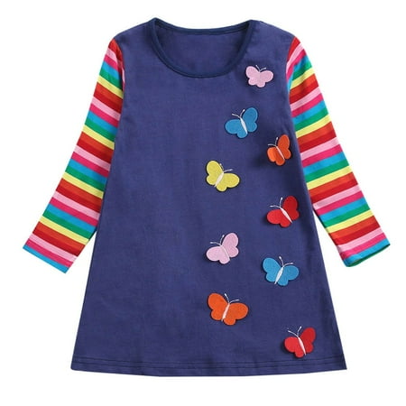 

Dadaria Toddler Clothes 3-7Y Toddler Baby Kids Girls Rainbow Stripe Butterfly Party Dress Clothes Dark Blue 4-5Y Toddler