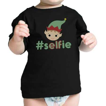 

Hashtag Selfie Elf Baby Tee Black Funny Christmas Gift For Newborn