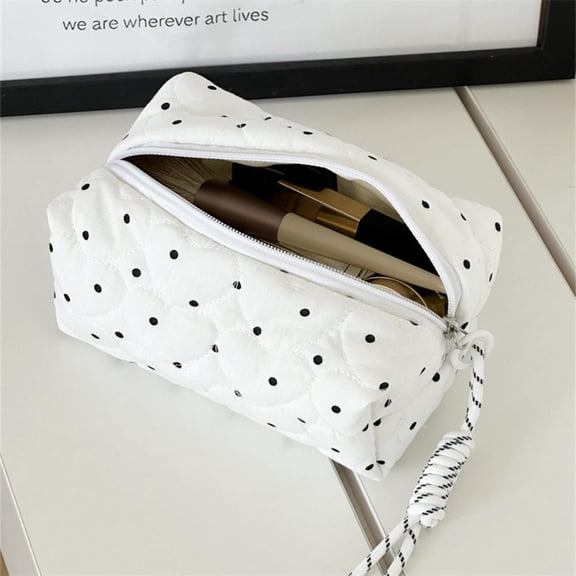 Quilted Dot Makeup Bag for Women Girl Small Large Lipstick Brush Cosmetic Pouch Case Portable Mini Wallet Coin Purse Bags