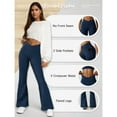 thumbnail image 6 of Women's Flare Leggings with Pockets Crossover High Waisted Bootcut Yoga Pants Tummy Control Bell Bottom Trousers, 6 of 8
