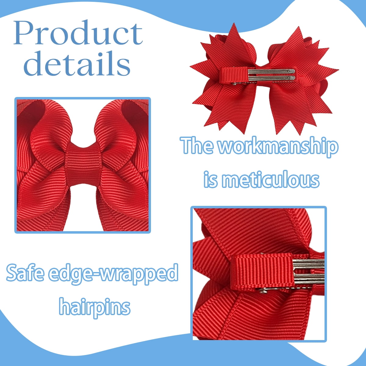 JoyBowie 12 Pcs 3.5 Inch Star-Tipped Grosgrain Hair Bows, Alligator Clips for Girls