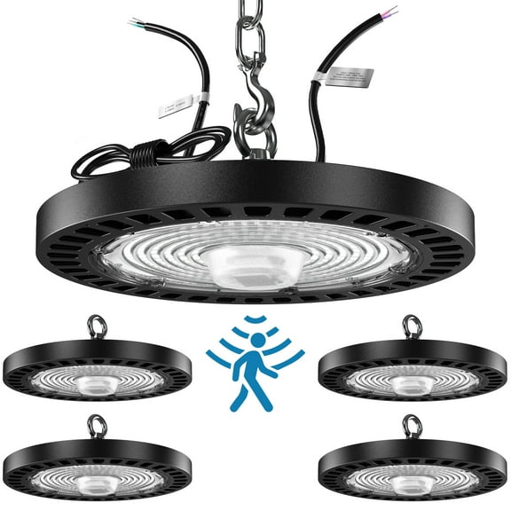 Sunco High Bay LED Shop Light with Motion Sensor, for Garage, Workshops or Office, 150W, 22000 Lumens, 5000K Daylight, Dimmable (0-10V), IP65 Waterproof UL/DLC 4 Pack