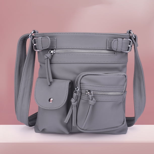 Bolsa De Hombro Bolsos cruzados para mujer PU duradero con cremallera para el ocio diario (gris) Sywqhk Para Estrenar