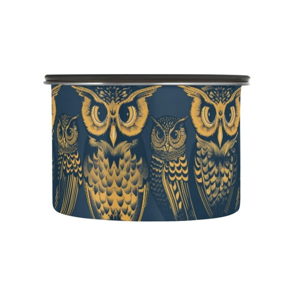 Owl Print Vintage Airtight Coffee Bean Canister 500 ml Food Storage Containers with Lids For Gournd, Tea, Sugar, Flour, Rice, Cereal, Candy Cookie Jar