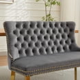 thumbnail image 4 of GZXS Settee Bench with Back | Mini Loveseat Couch for Dining Room/Living Room/Entryway, 45.6"W Modern Upholstered Button Tufted Bench with Gold Metal Legs, Gray, 4 of 10