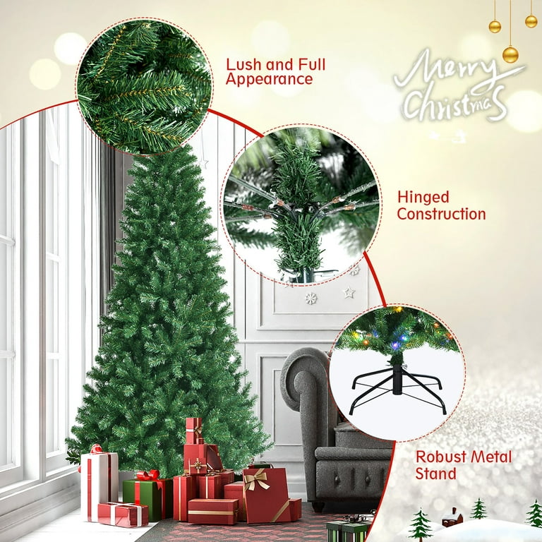 Costway 8ft Pre-lit Hinged Christmas Tree with Remote Control & 9